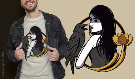Feiticeira linda com design de t-shirt de corvo