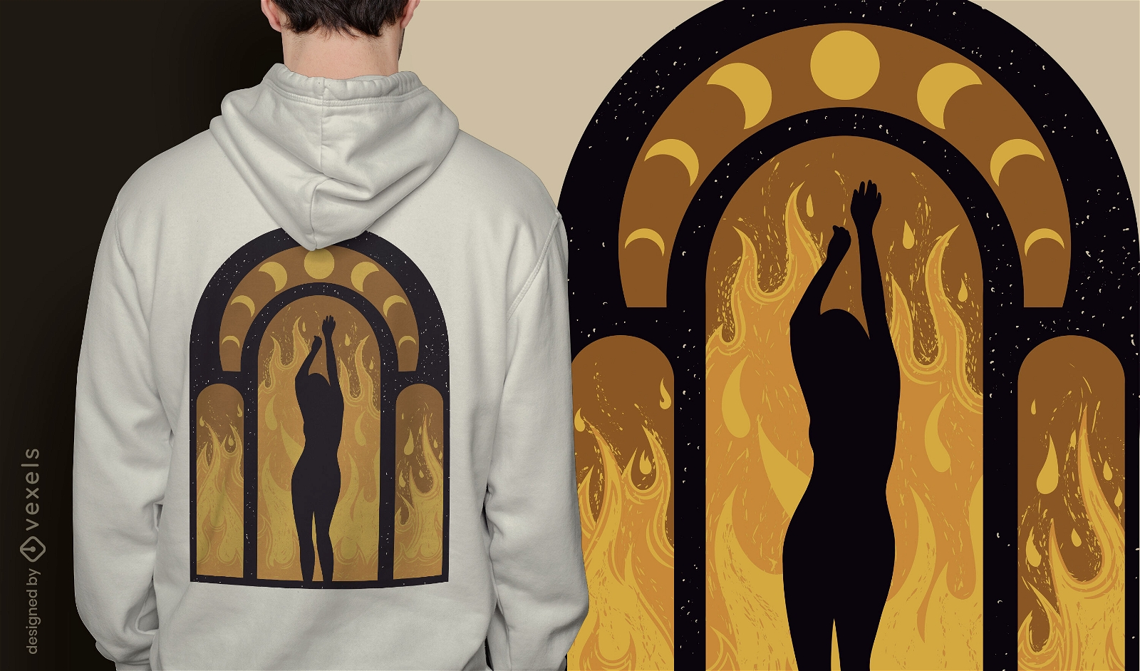 Witch woman in a fire t-shirt design