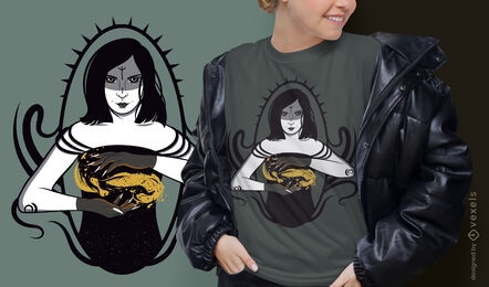 Scary sorceress with pet t-shirt design