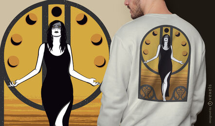 Impresionante diseño de camiseta de bruja luna