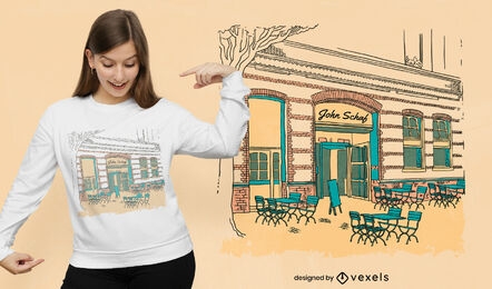 Diseño de camiseta de restaurante pequeño edificio.
