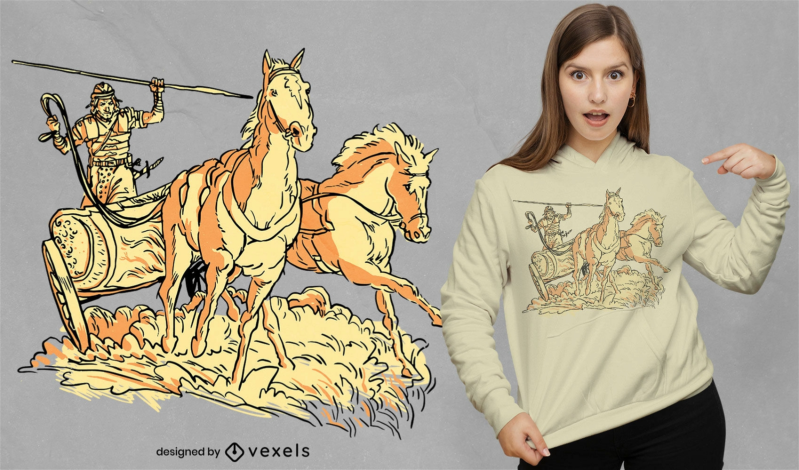 Römischer Krieger im T-Shirt-Design mit Pferdewagen