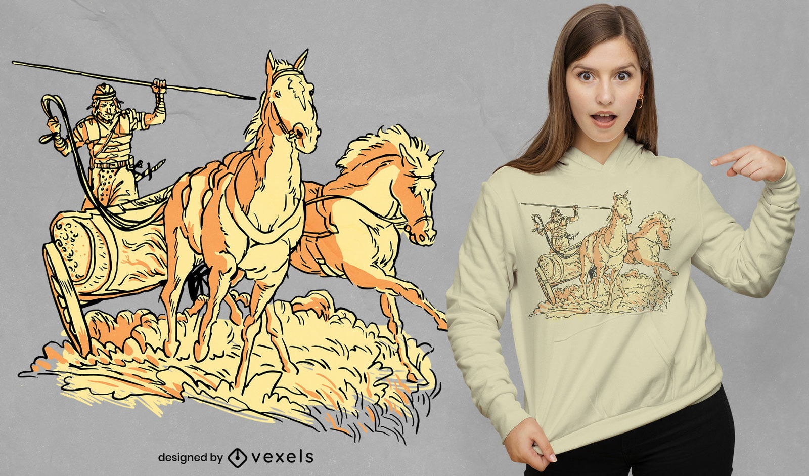 Roman warrior in horse chariot t-shirt design