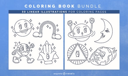 Cartoon planets coloring book design pages