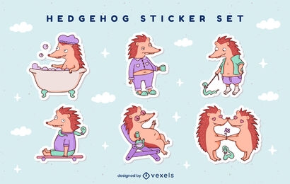 Hedgehog animals cartoon character set
