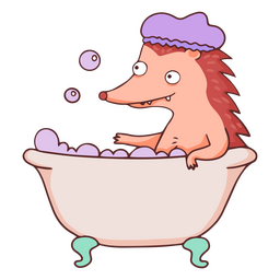 Hedgehog taking a bath color stroke PNG Design