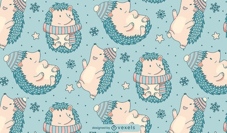 Hedgehog cute winter pattern design