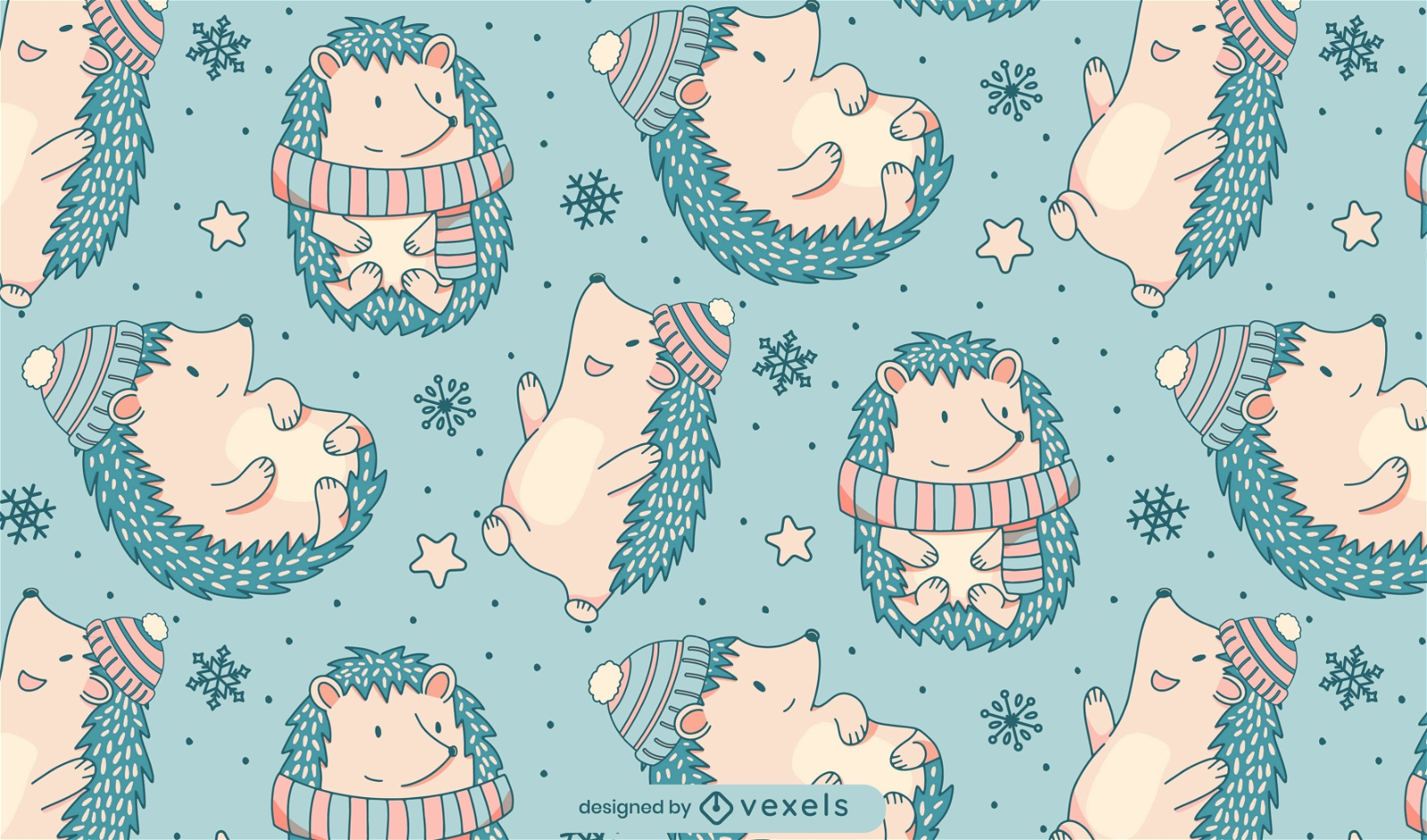 Hedgehog cute winter pattern design