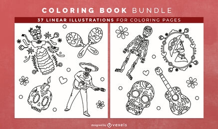 Day of the dead coloring book pages design