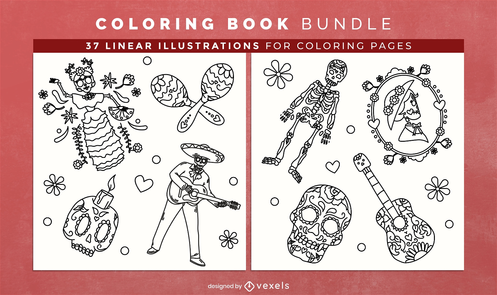 Design de páginas de livro para colorir do Dia dos Mortos