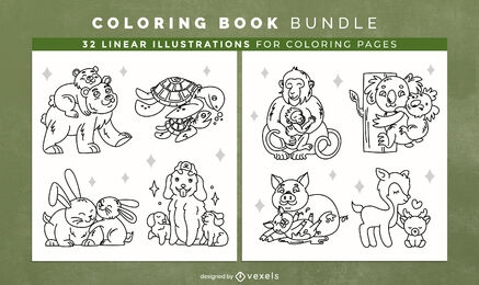 Famílias de animais fofos para colorir páginas de design de livro