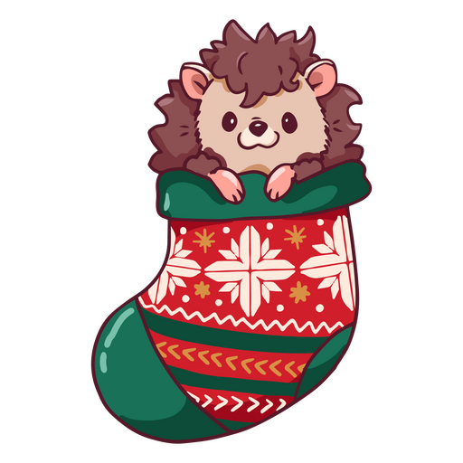 Cute Christmas hedgehog in a sock PNG Design