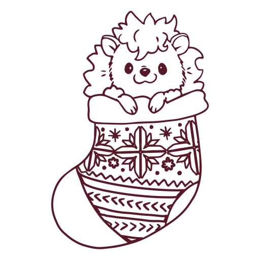 Christmas hedgehog in a sock stroke PNG Design