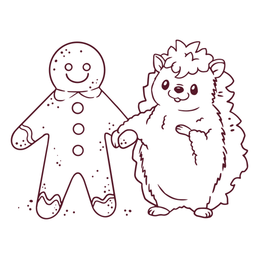 Christmas hedgehog and gingerbread cookie stroke PNG Design