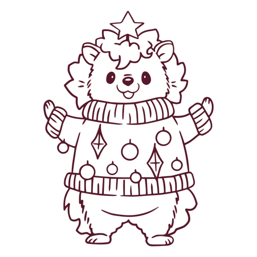 Christmas hedgehog with sweater stroke PNG Design