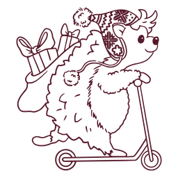 Christmas hedgehog in scooter stroke PNG Design