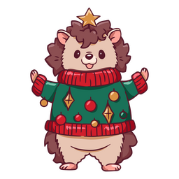 Ouriço fofo com suéter de Natal Desenho PNG