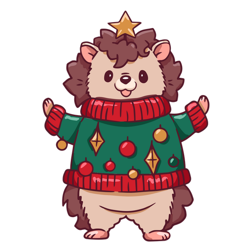 Cute hedgehog with Christmas sweater  PNG Design
