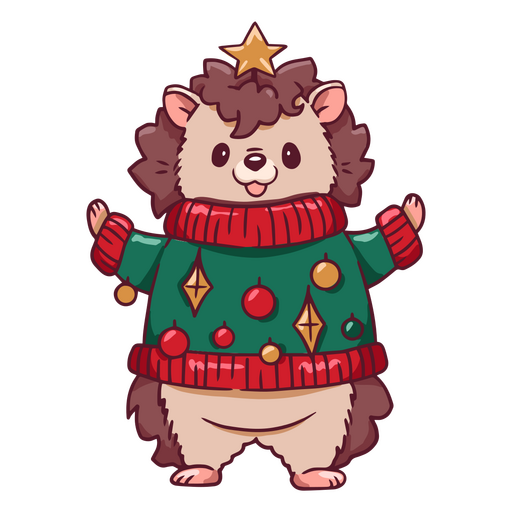 S??er Igel mit Weihnachtsstrickjacke PNG-Design