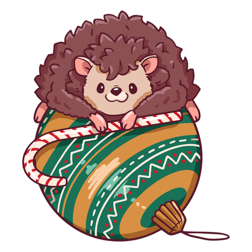 Cute hedgehog on a Christmas decoration  PNG Design
