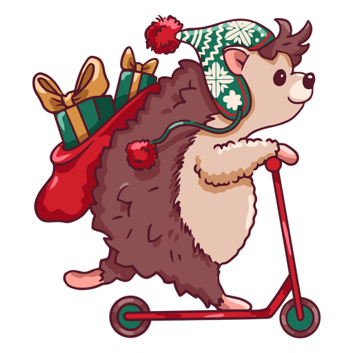 Cute Christmas hedgehog on a scooter 
