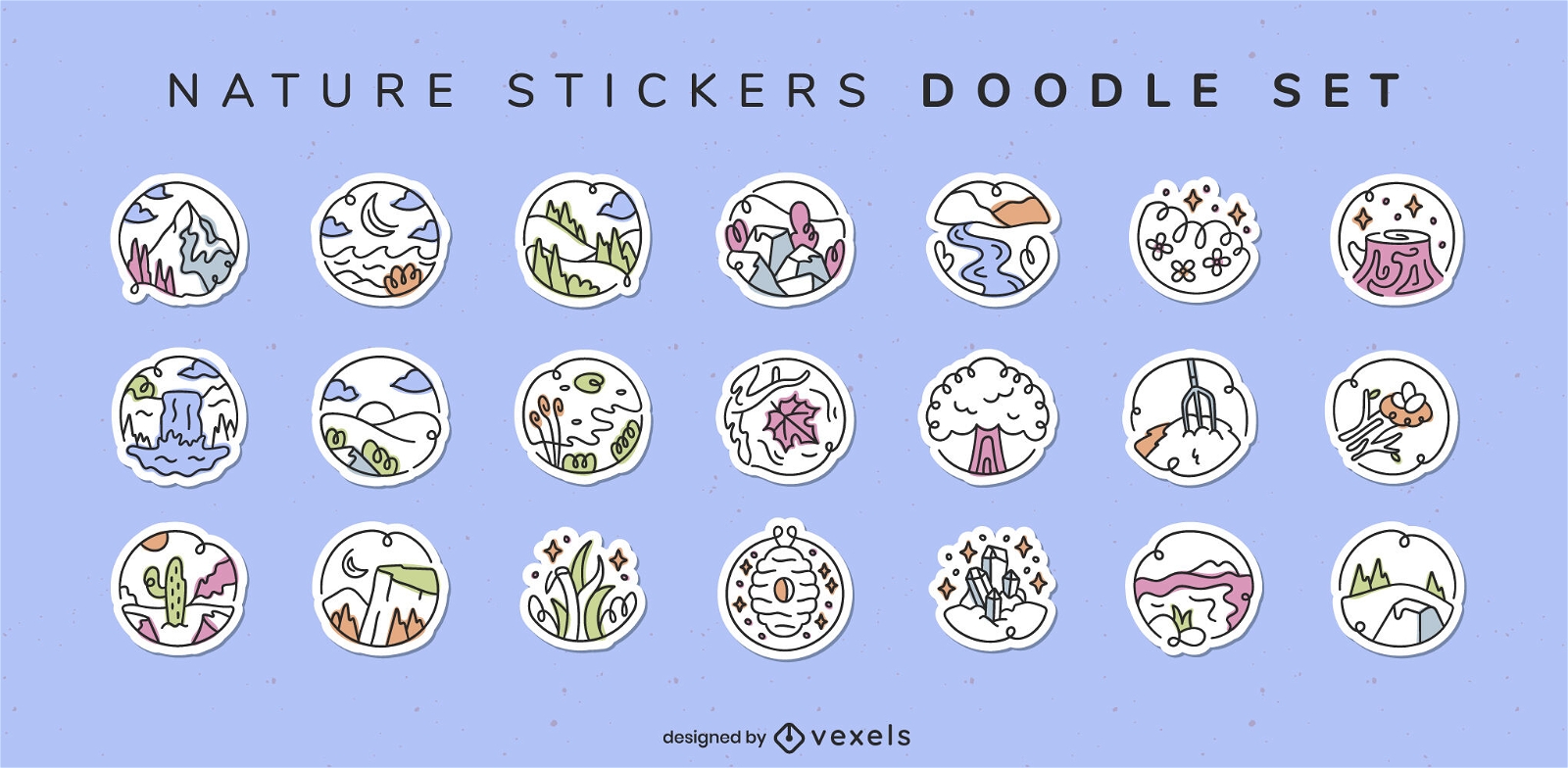 Nature elements stickers doodle set