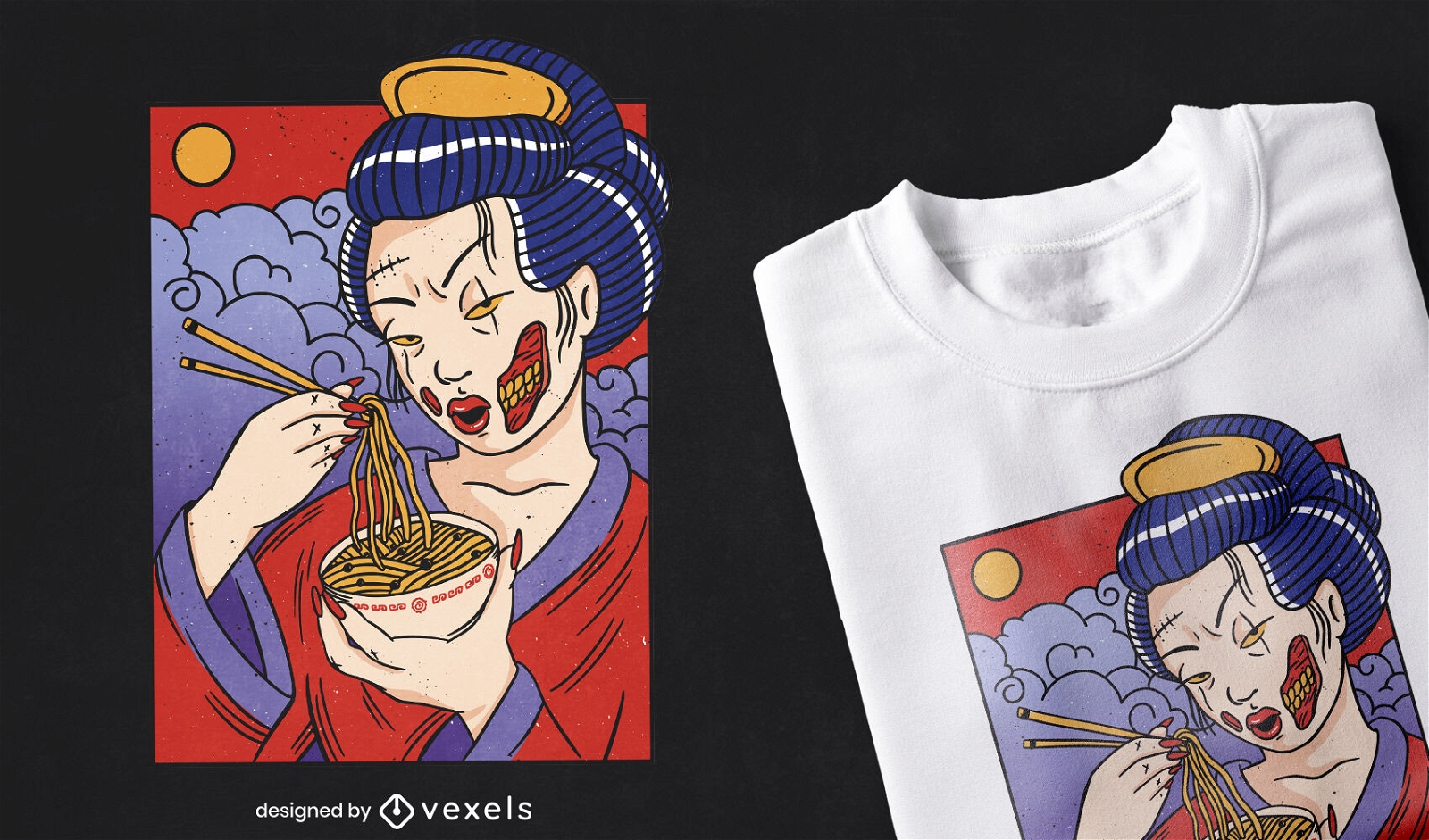 Genial diseño de camiseta zombie geisha