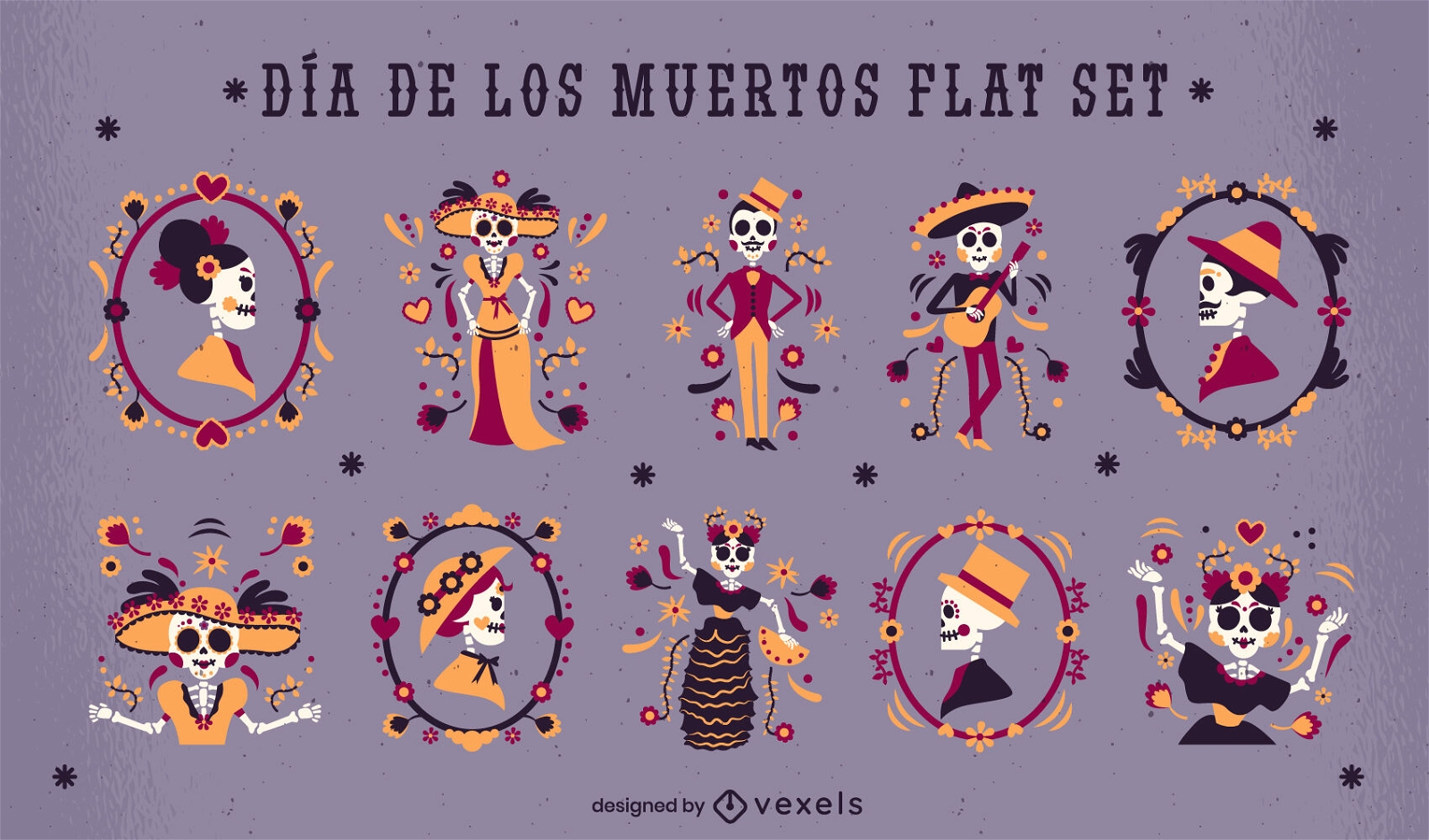 Day of the dead skeleton character set