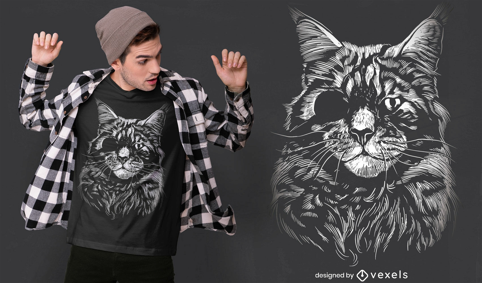 Gato realista com design de t-shirt de tapa-olho