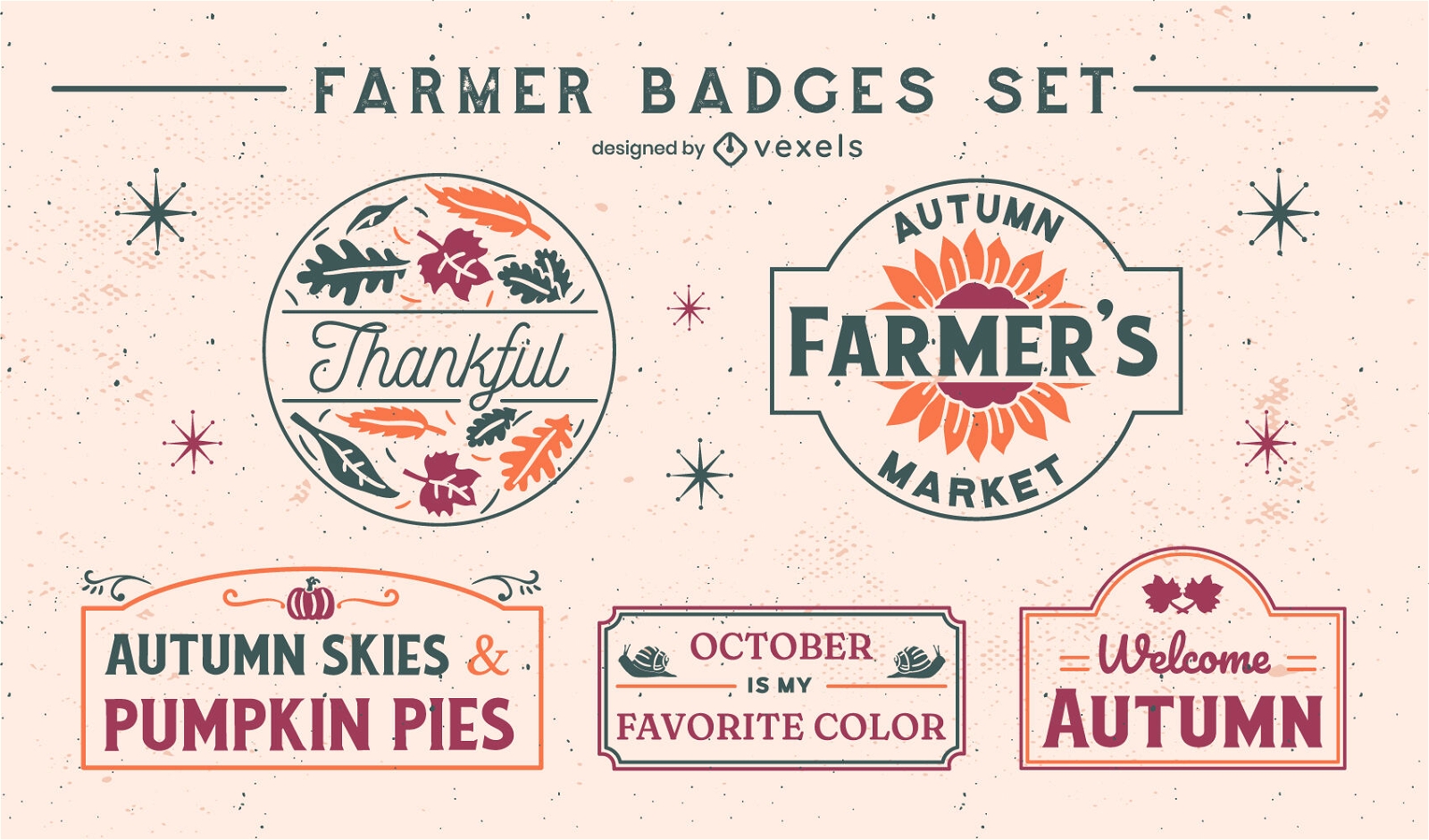 Conjunto de emblemas de emprego de fazendeiro na temporada de outono