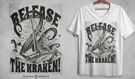 Diseño de camiseta de monstruo mitológico del mar Kraken.