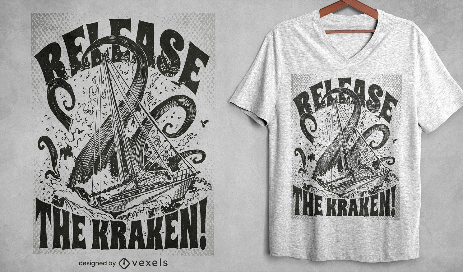Design de camiseta do monstro mitológico do mar Kraken