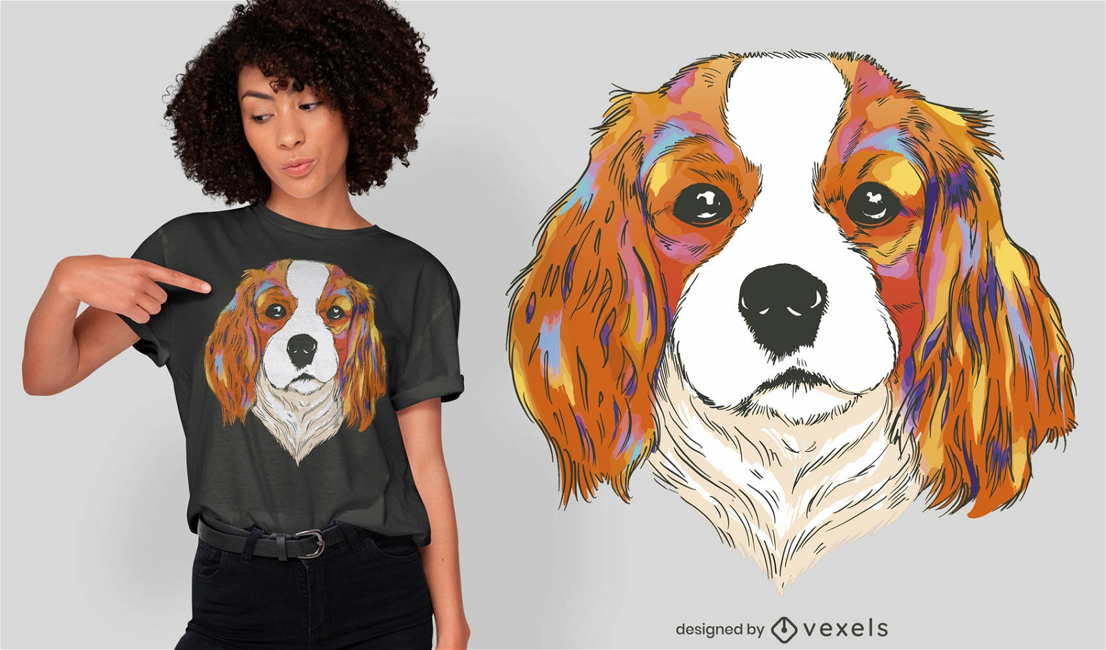 Diseño de camiseta de perro Charles Spaniel.