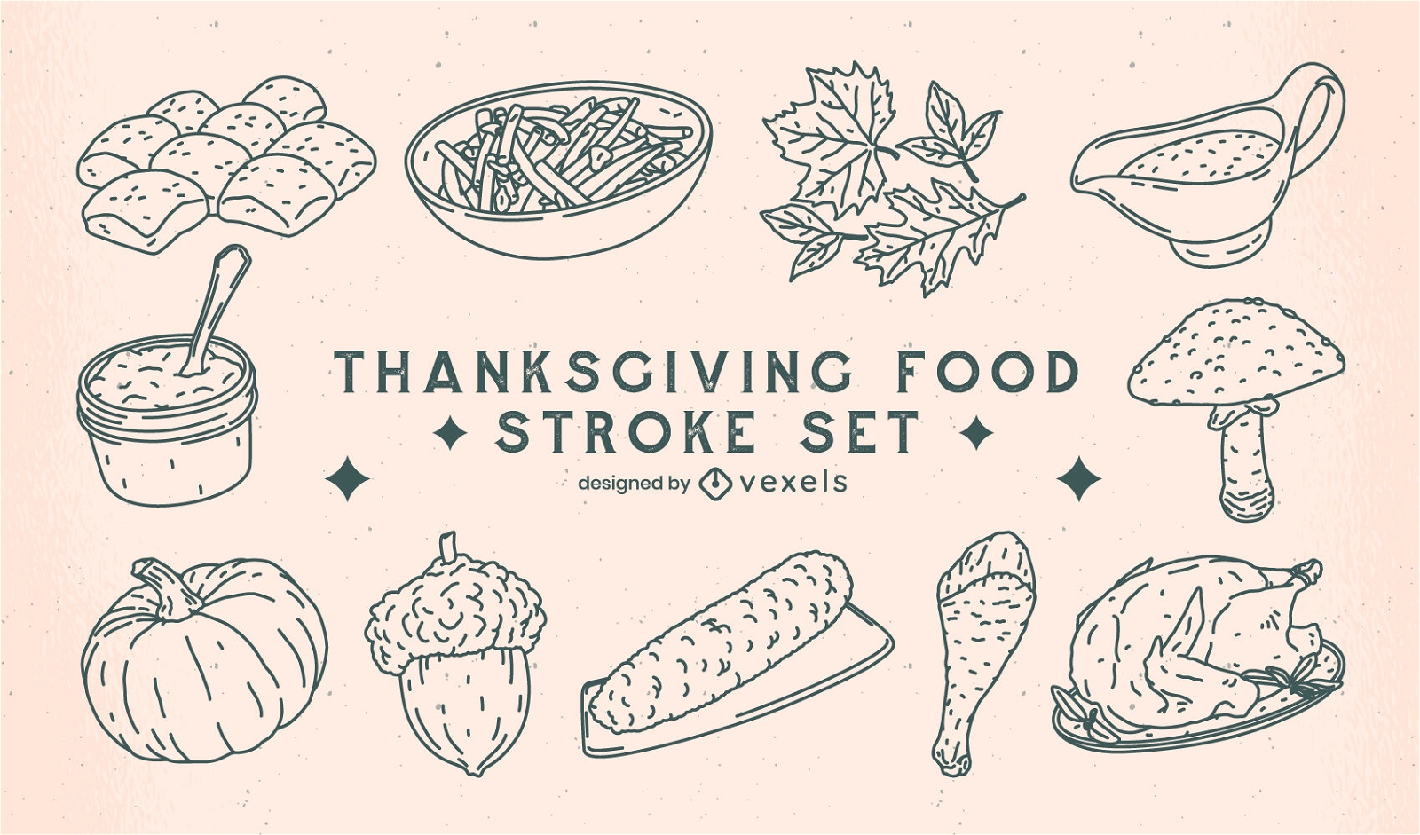 Thanksgiving-Feiertag-Food-Stroke-Set