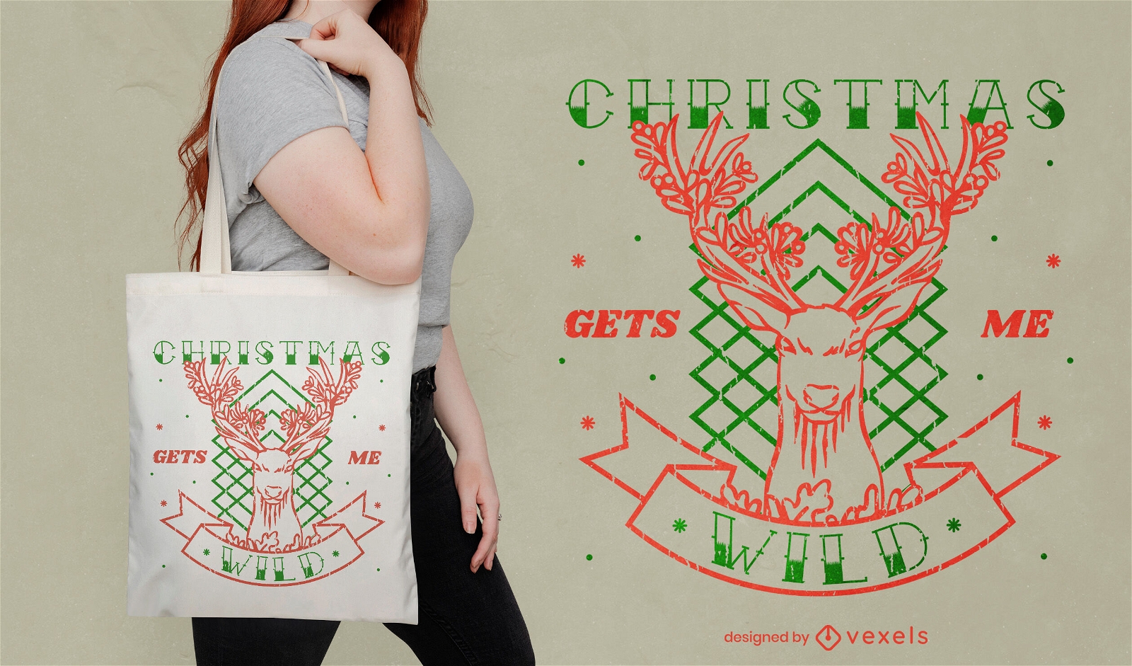 Reindeer christmas animal tote bag design