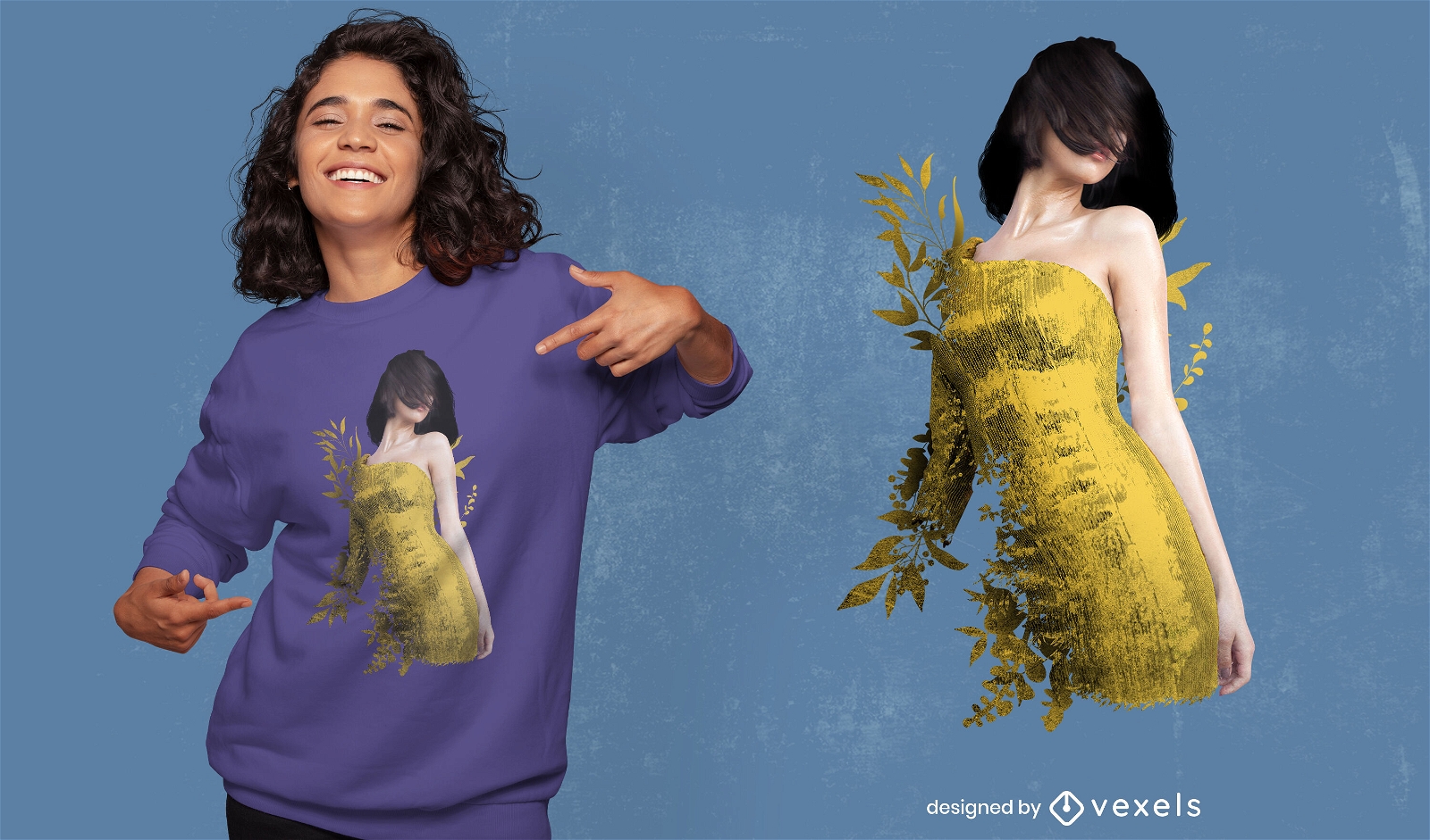 Girl in yellow leaves dress psd t-shirt design