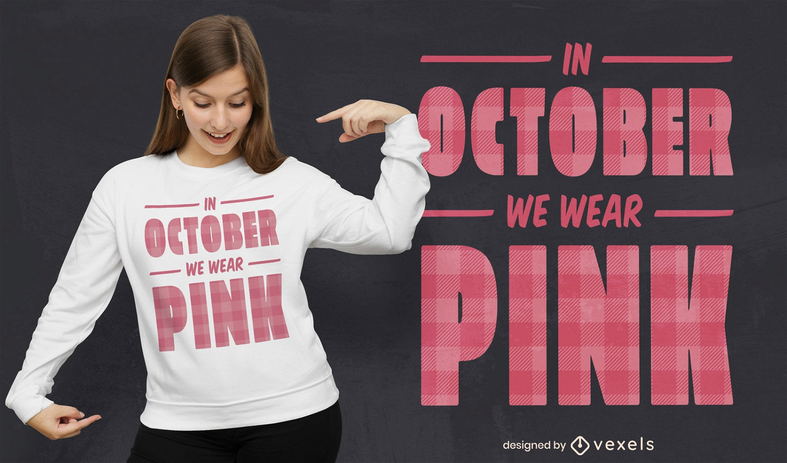 Design de camiseta xadrez rosa com cita??o de outubro