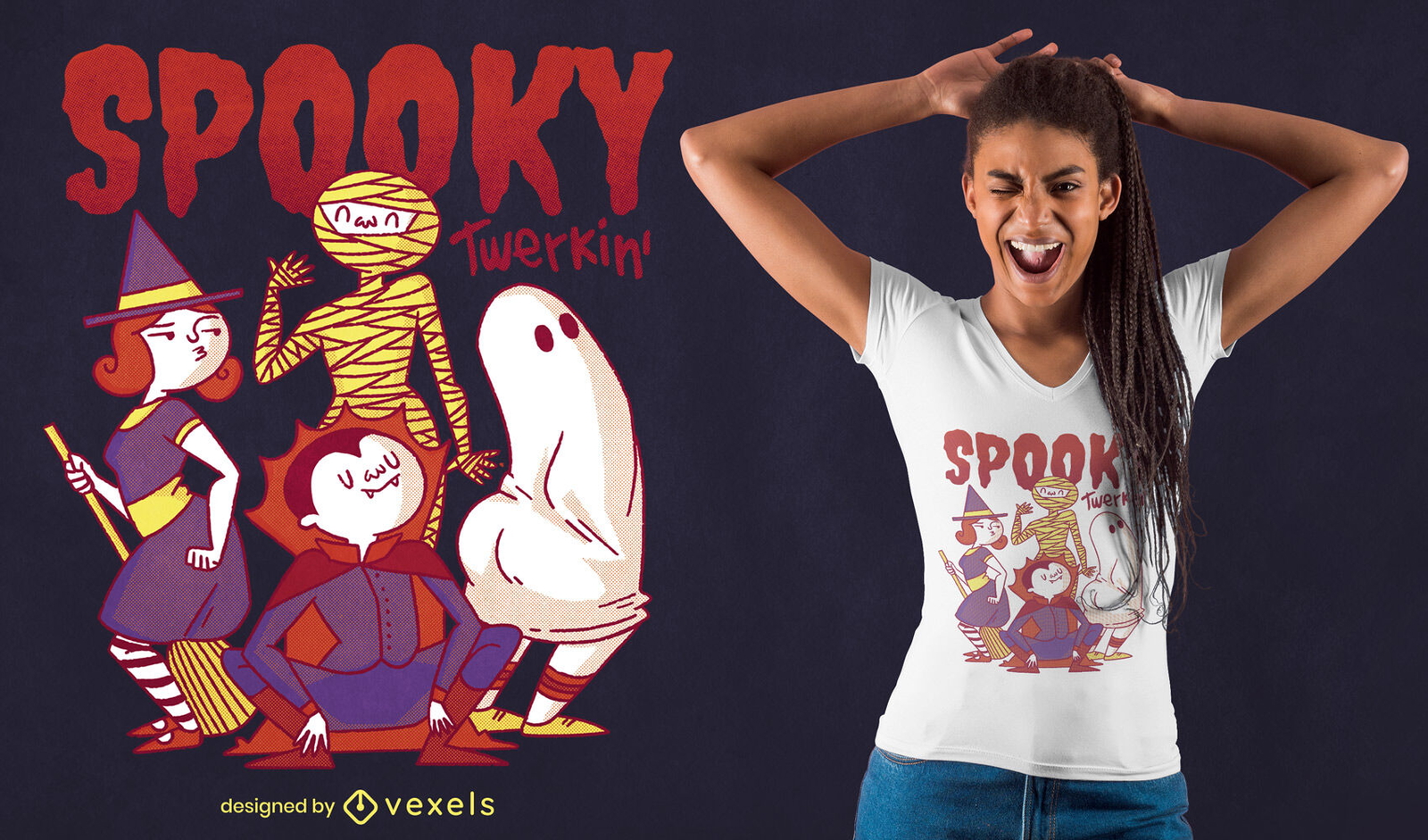 Spooky twerk halloween dance psd diseño de camiseta