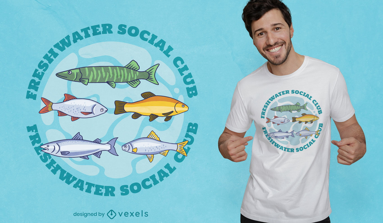 Diseño fresco de la camiseta del club social de agua dulce.