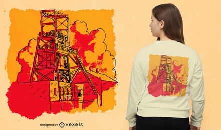 Diseño de camiseta de construcción de pozo de mina.