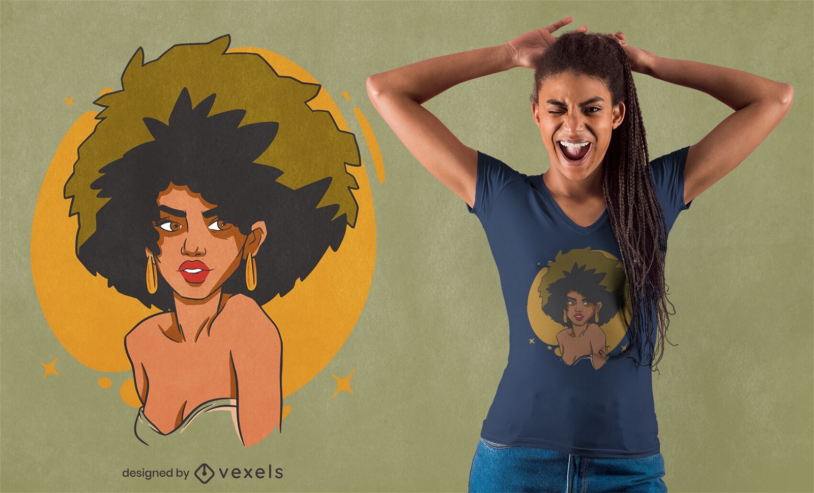 Schwarze Frau mit Afro-T-Shirt-Design