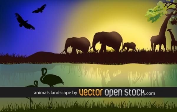 Paisaje africano con animales Paisaje africano con animales