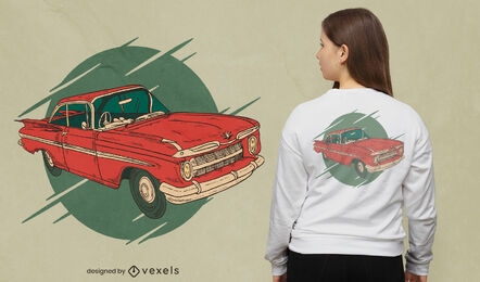 Diseño de camiseta de coche rojo clásico vintage