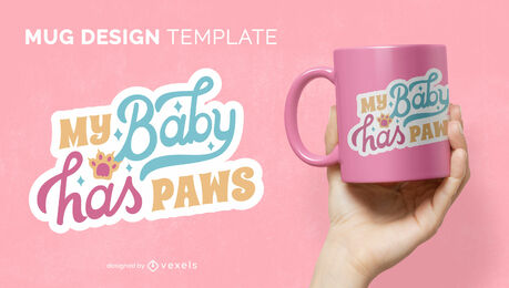 Modelo de caneca com pata de animal com letras fofas