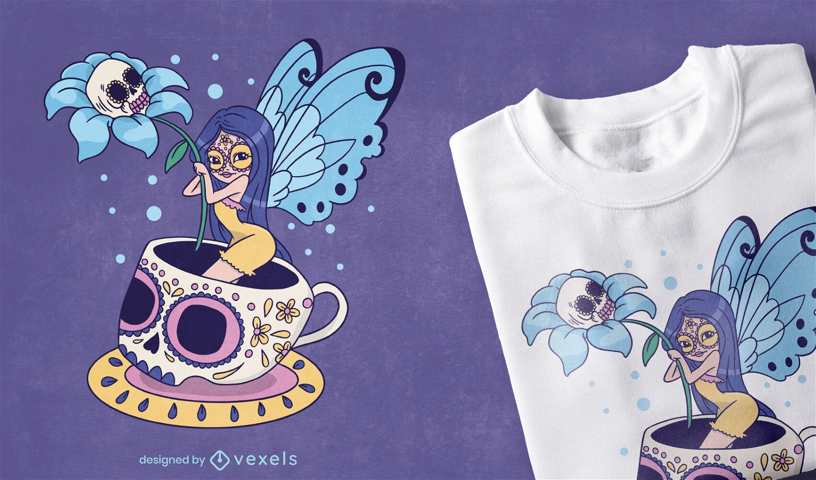 Fairy in skull mug t-shirt design