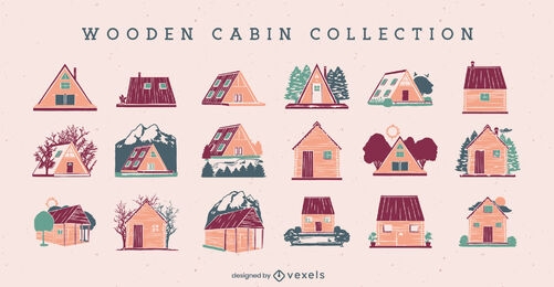 Wooden cabins camping building set