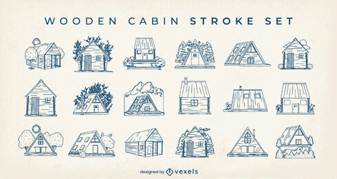 Conjunto de tacadas para acampamento em cabanas de madeira