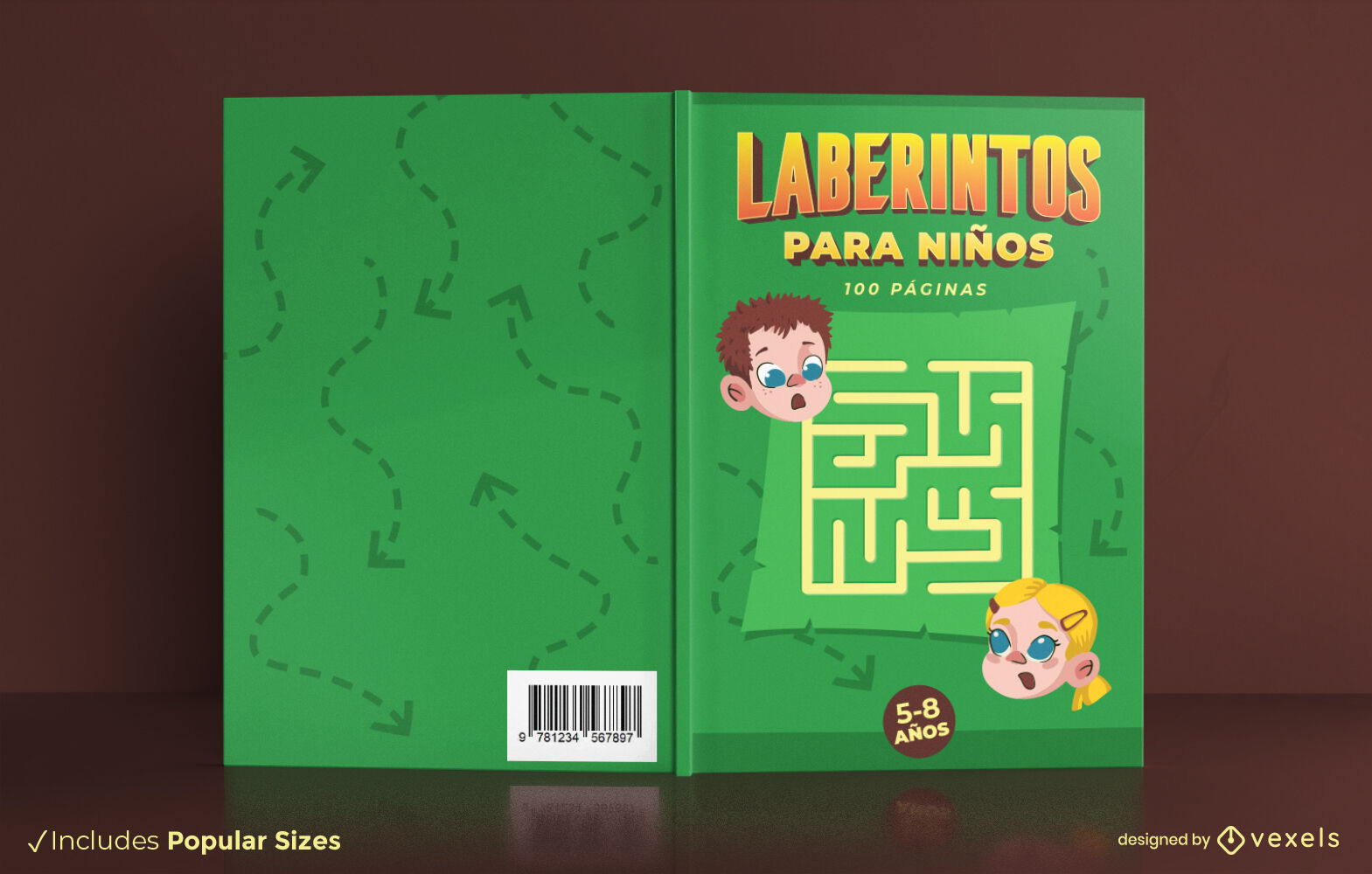 Diseño de portada de libro de juego de laberinto para niños