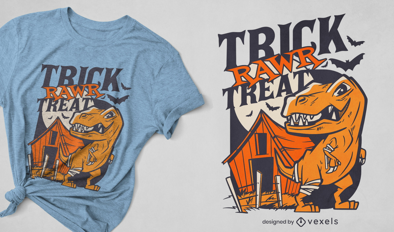 Diseño de camiseta de truco o trato de dinosaurio de halloween