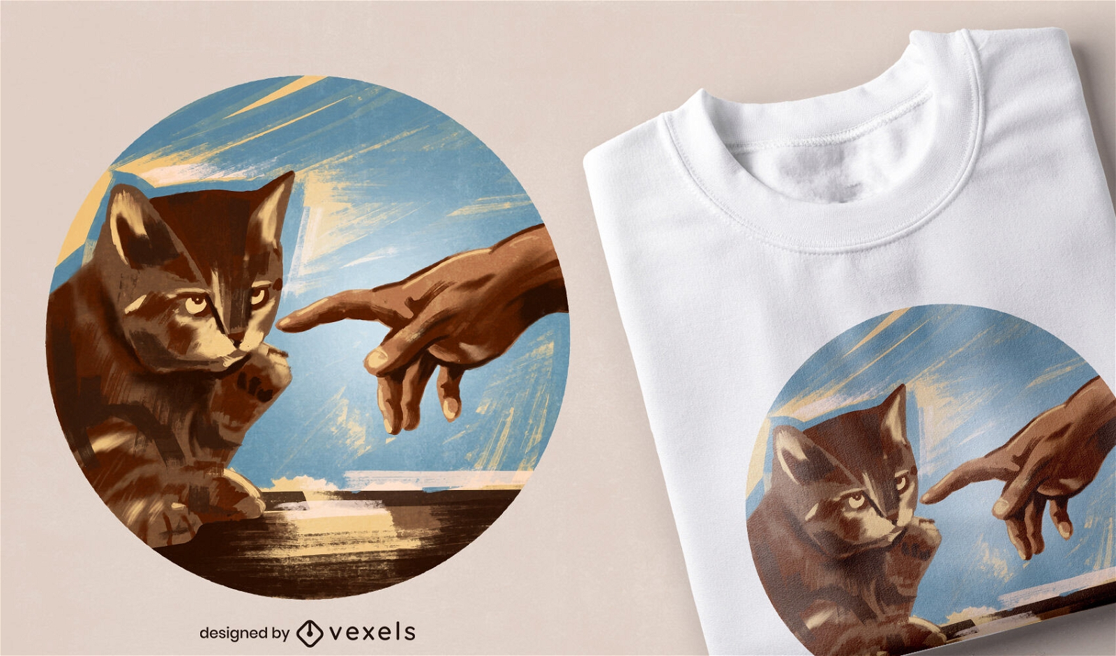 Design de camiseta de par?dia de pintura de gato